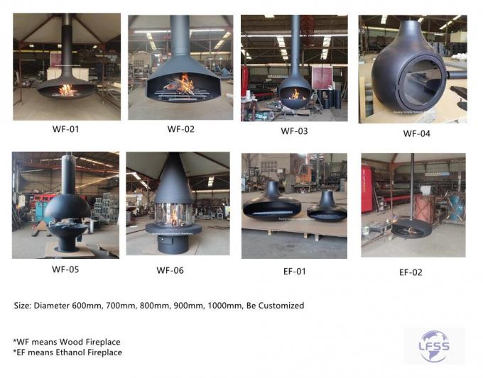 خشب معلق أسود مدفأة مشتعلة مدفأة على السطح مدفأة داخلية فولاذ مخصص 1