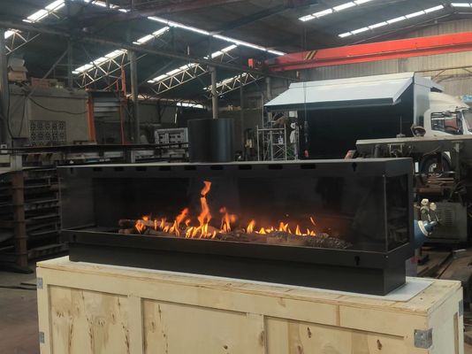 Gas Fireplaces European Black Matte Carbon Propane Steel Three-sided linear fireplace
