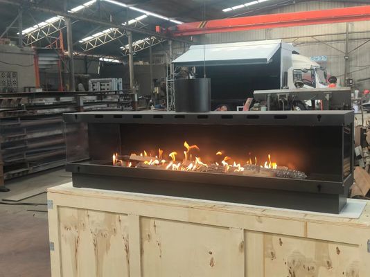 Gas Fireplaces European Black Matte Carbon Propane Steel Three-sided linear fireplace